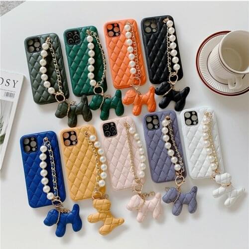 Pearl Bracelets chain Soft Leather Case for iphone 12 Pro Max MiNi 11 Pro XR X XS 7 8 6S plus SE 2020 with dog shape accessories