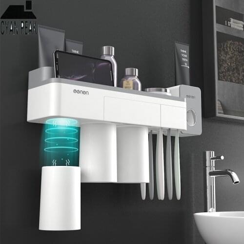 Wall Mount Toothbrush Holder Automatic Toothpaste Dispenser Toothpaste Squeezer with Cup Storage Rack Bathroom Accessories Set