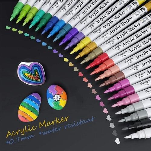 Paint Pens, 24Colors Acrylic Paint Pens 0.7 mm Premium Waterproof Tip Permanent Markers Color for Rock Painting, Pebble, Ceramic