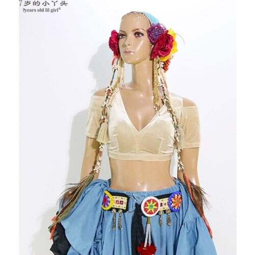 Belly Dance Velvet Fat Chance Tribal Choli Costume Short Drop Sleeve Top CJJ09