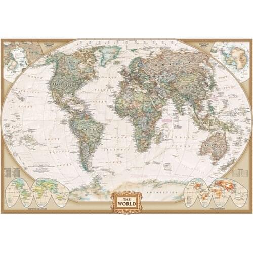 59X42CM The World Physical Map Vintage Non-woven Unframed Map Important Rivers World Map for Education Office Home Decor