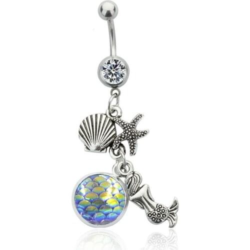 1PCS Crystal Rhinestone Woman Navel Belly Button Ring Pircing Surgical Steel Shell Body Piercing Navel Ringen Bar Body Jewelry