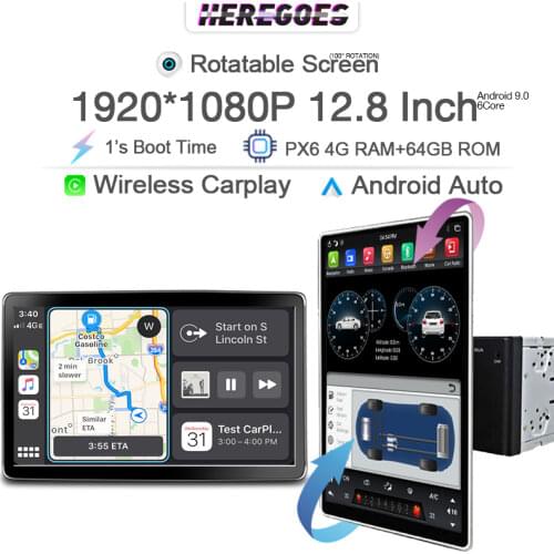 12.8" Tesla Style PX6 DSP IPS Android 9 Rotatable Car Multimedia Player GPS Navigation BT RDS audio Stereo For universal radio