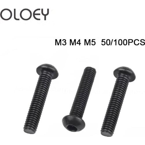 Free Shipping 50PCS/100PCS M3 M4 M5 Grade 10.9 Alloy Steel Screws Hex Socket Round Head Cap Black Screw Furniture Fastener Bolt