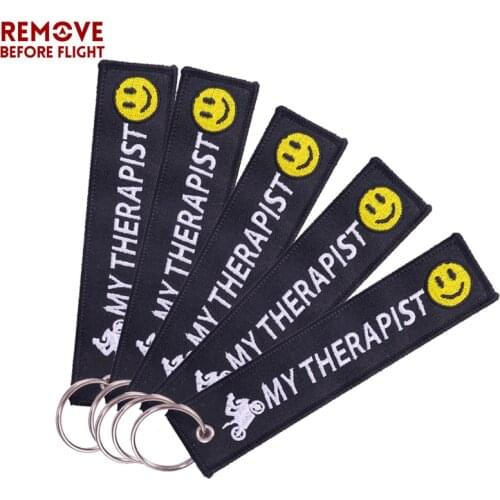 5PCS Motorcycle Key Chains Embroidery MY THERAPIST Keychain keyring Tags for Motor Bikers Gifts Keychain Jewelry llavero