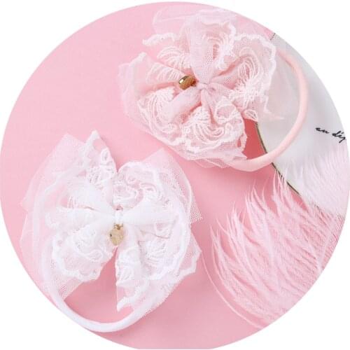 Baby Headband Lace Bow Girls Hairbands Chiffon Flower Elastic Rhinestone Newborn Nylon Headbands Baby Girl Hair Accessories