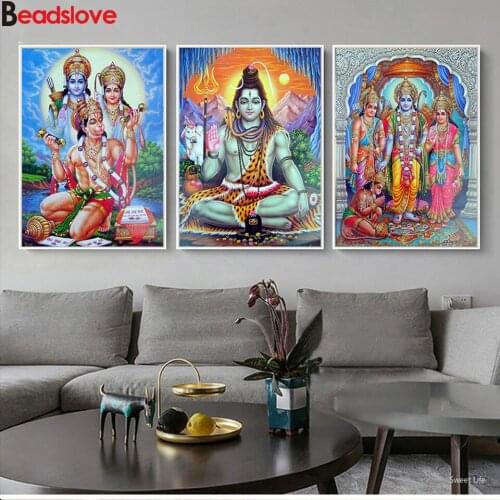 Diy Diamond Painting Shiva Parvati Ganesha Indian Art Hindu God Figure 5D mosaic diamond Embroidery Religious 3pc set