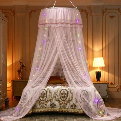 Home Princess Bed Mosquito Net Solid Color Mesh Round Dome Fairy Crib Mosquito Net For 1.2-2.0 Meter Bed Home Textile Accesories