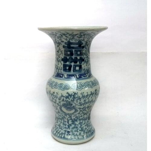 YIZHU CULTUER ART Collected China Old blue-and-white Porcelain Flower Vase Jardiniere H 8.5 inch Family Decoration Gift