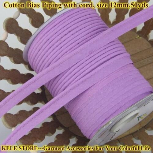 Free shipping--100% Cotton Bias Piping, Piping tape,bias Tape with cord,size:12mm, 50y,for bed linings light palevioletred