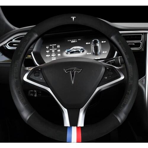 Leather Steering Wheel Covers Steering Wheel Wrap fit for Tesla Model 3 Tesla Model S Tesla Model X 15 inch/38CM Car Accessories