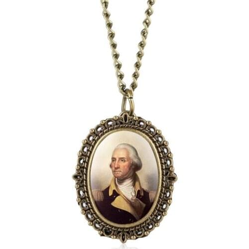 Retro Bronze George Washington Necklace "First Lady" Martha Washington Pendant Quartz Pocket Watch Souvenir Gift as Collectibles