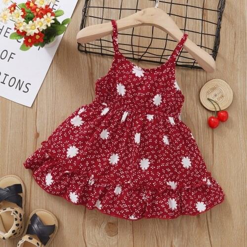 Baby Girls Ruffled Floral Print Dress Party Princess Tutu Dress for Summer Newborn Baby Girls Sleeveless Beach Boho Dresses D30