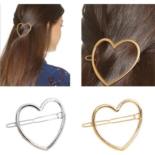 Fashion Sweet Headwear Korean Hair Clips Jewelry Accessories Mujer Girls Heart Hair Clips For Women Gold Sliver Color Hairpins