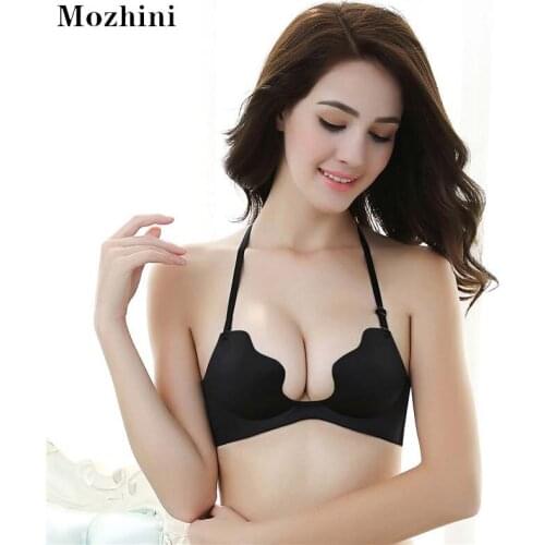 Mozhini Sexy Lady Solid Bras Women Push Up Bra Deep V Sexy Brassiere Underwear Seamless Wire Free Push Up Bras For Women Gather