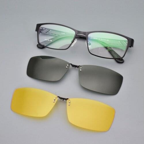 Full Frame Men 2 pcs Polarized Clip On Eyeglasses Strong Night Day Driving Polarized Sunglasses Functional Glasses Brown