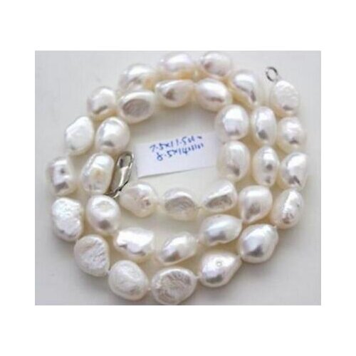 Jewelry Pearl Necklace classic 8-10mm south sea natural baroque white pearl necklace 17inch Free Shipping