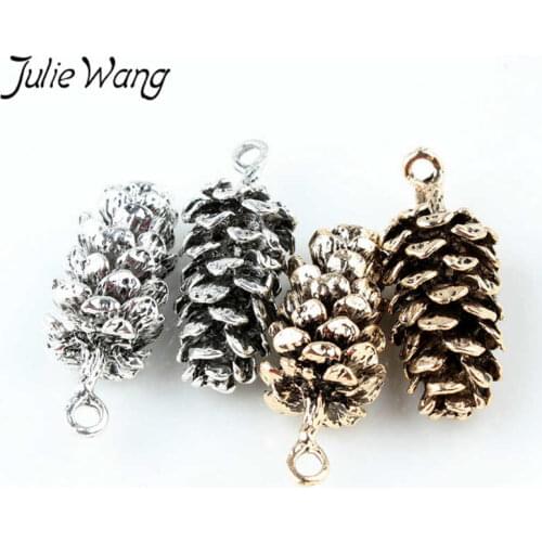 Julie Wang 5pcs Alloy Pine Cone Charms Antique Gold Silver Color For Necklace Pendant Finding Jewelry Making Metal Accessory