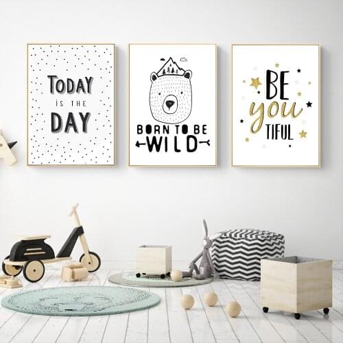 Nordic Simple Home Decoration Cartoon Panda Animal No Frame Painting Poster On Canvas Painting Space Wall Art For Living Room
