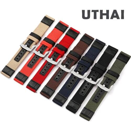 UTHAI Z54 Nylon with Genuine Leather watch band ，canvas Watchband 20mm 22mm Suitable for Samsung S3 Huami Jeep extended watch st