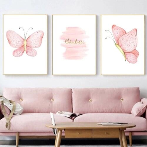 Pink Heart Butterfly Wall Art Canvas Paintings Nursery Posters And Prints Wall Art Pictures For Girl Baby Room Home Decoration