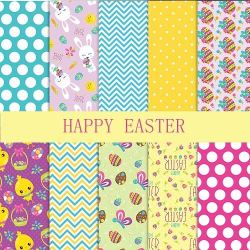 Happy Easter 10Pcs 25*25/50*50cm 100% Cotton Bunny Egg Decoration cloth Digital Printing Patchwork Cloth DIY Sewing Quilting