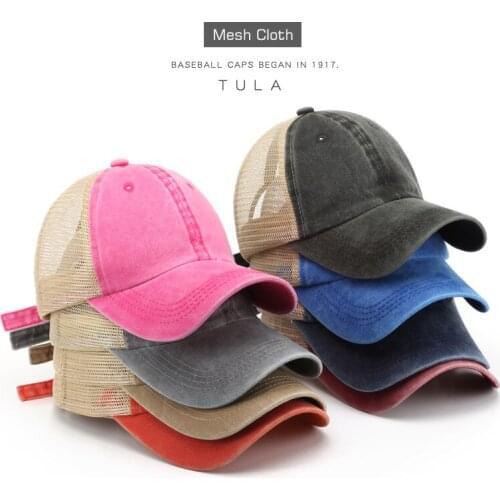 Hat Cotton Denim Mesh Fitted Cap Mens Korean Style Fashionable Thin Breathable Sun Protection Sun Proof Beach Baseball Cap