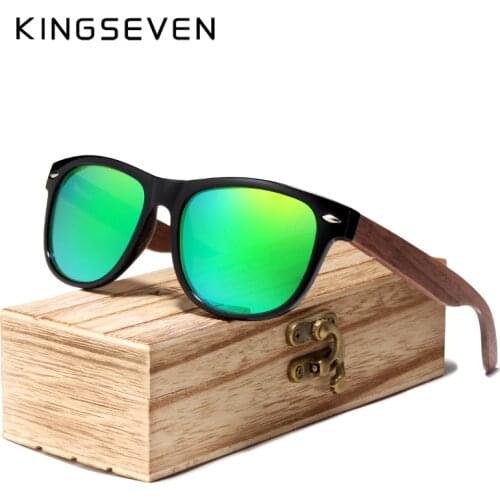 KINGSEVEN 2019 Black Walnut Sunglasses Wood Polarized Sunglasses Men UV Protection Eyewear With Wood Box Oculos de sol