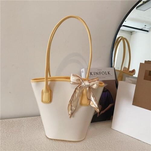 Flower Pot Bag Retro Silk Scarf Ribbon Portable Ladies Bucket Bag Fashion Tote Bag High-Quality 2021 Summer Shoulder Bag