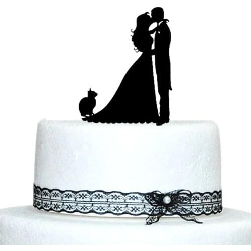 Wedding Cake Toppers Bride and Groom with Cat ,mr and mrs cake topper, cake topper silhouette, wedding cake decoration Supplies