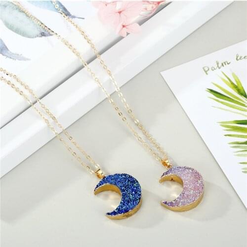 New Chic Druzy drusy resin necklace with moon pendant, Korean, women necklace,moon, fashion jewelry,gift,2020