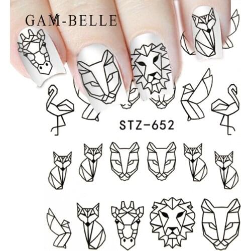 GAM-BELLE 1 Pc Geometry Nail Water Decals Cartoon Animal Cow Deer Fox Slider Sticker DIY Polish Manicure Decoration Accessory