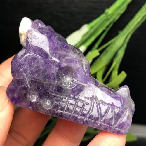 1pcs Natural Fantasy amethyst hand carved dragon skull quartz crystal healing