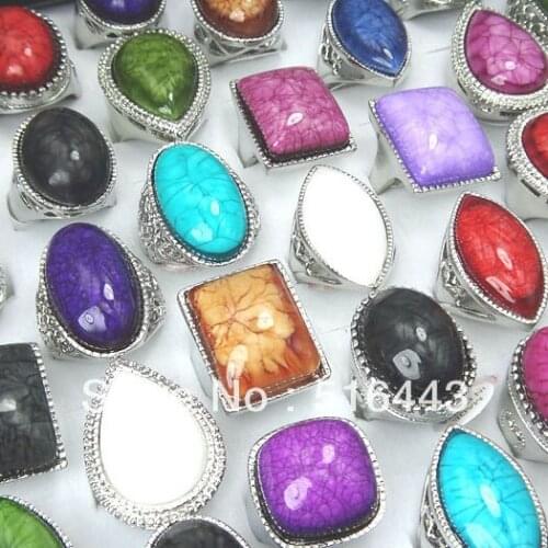 10pcs Big Stones Charms Fashion Womens Mens Vintage Silver Plated Rings Wholesale Jewelry Lots A-027