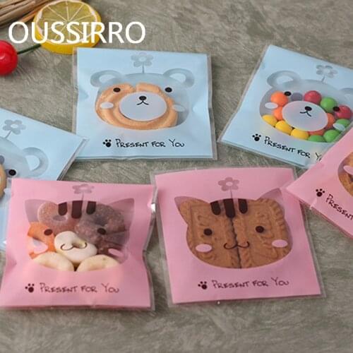 10PCS Cute Teddy Bear Cat Cookies Packaging Bags OPP Self-styled Food Cookie Gift Bag Sweet Wedding Birthday Candy Party Favors