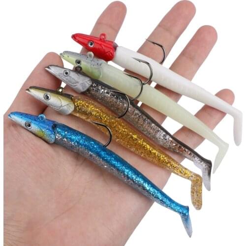 2Pcs 12cm 21g Soft Fishing Lures Sinking Pencil Shaped Jig Fish Head Fishing Soft Bait Lure Artificial Bait With Hooks