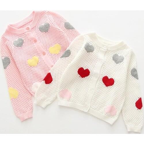 2021 Baby Girls Clothes Autumn New Baby Cardigan Knitwear Hollow Top with Girls Love Thin Jacket 2-6 Years Old Children Clothing