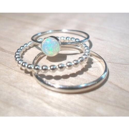 3 Pieces / Set of Fashionable Womens Fashion Silver Plated Ring Luxury Opal Wedding Engagement Party Set Jewelry Size Us5-11