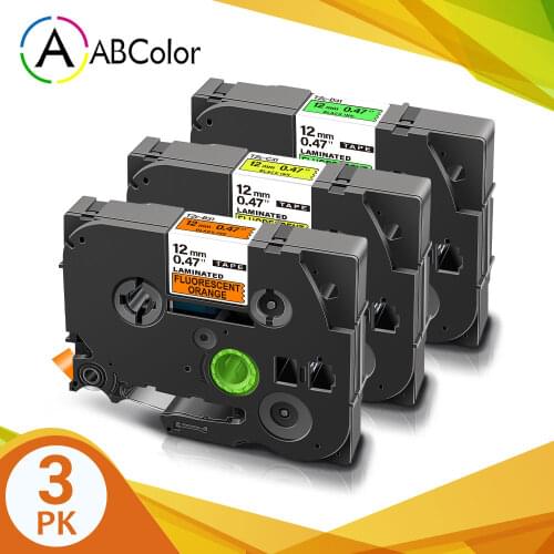 3PK 12mm Tape for Brother TZe-B31 TZe-C31 TZe-D31 Laminated TZe Tape Fluorescent Label Tape for Brother P touch Label Maker