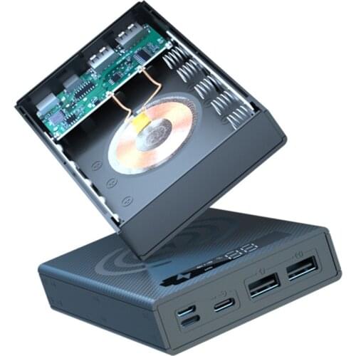 5*18650 Battery Charger Box Power Bank Holder Case Dual USB LCD Display Support Quick & Wireless Charger Battery Shell Storage