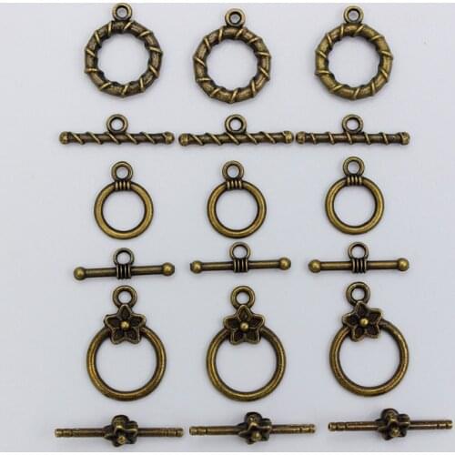 20Sets Antique Bronze Heart Flower Pattern Fastener Toggle Clasp Hooks Connectors for Bracelets Necklace Jewelry Making