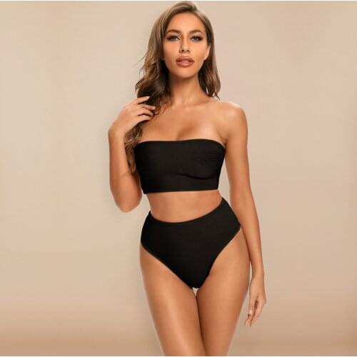 BEAUKEY 2019 Bandage Womens Swimsuits High Waist Strapless Sexy Ladies Bandage Bodysuits Swimwear Black Bandage 2 Piece Set