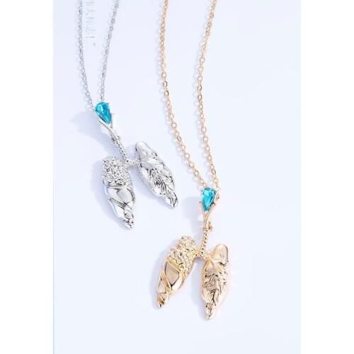 2019 Gold Lungs Pendant Chain Crystal Necklace Women Fashion Medical Jewelry Doctor/Nurse/Medical Intern Gift Jewellry Wholesale