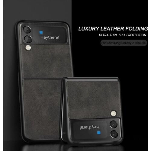 Fundas On ZFlip3 Case PU Leather Texture Back Cover Capa For Samsung Galaxy Z Flip 3 Flip3 5G 2021 Full Shockproof Protect Coque