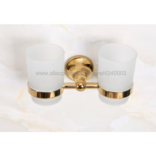 Cup & Tumbler Holders Glass Cup Bathroom Accessories Gold Brass Double Tumbler Holders Toothbrush Cup Holders Kba884