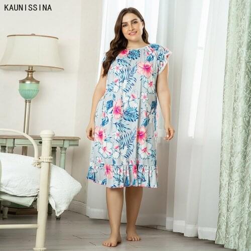 Women Plus Size Loungewear Nightgown XL-4XL Short Sleeve Nightdress Loose Flower Printed Sleepwear Night Dress Female Nightwear