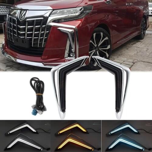 3 Color LED DRL Day Light for Toyota Alphard Vellfire 2018 2019 2020 Daytime Running Light Ox Horn Shape w/ Dynamic Turn Signal