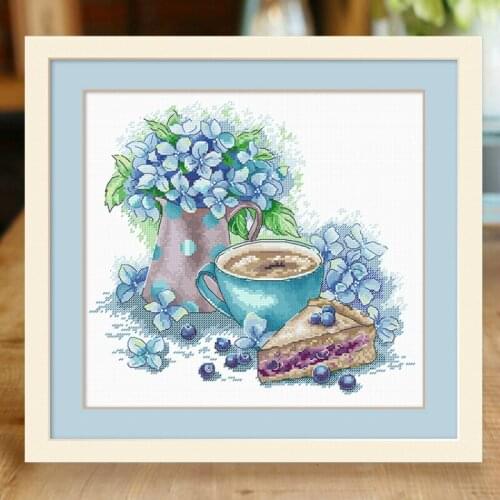 European Cross stitch kits afternoon tea blueberry dessert jasmine tea Flower fruit teacup pattern Office decoration painting