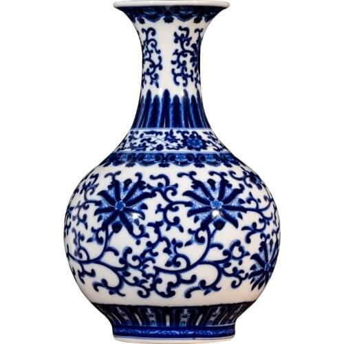 Jingdezhen porcelain vase flower arrangement decoration blue and white porcelain antique home decoration living room decoration