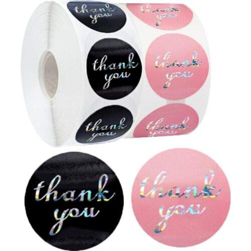 Holographic Thank You Stickers Envelopes Sealing Labels Pink And Black Gold Stickers For Bubble Mailers And Gift Bags Packaging